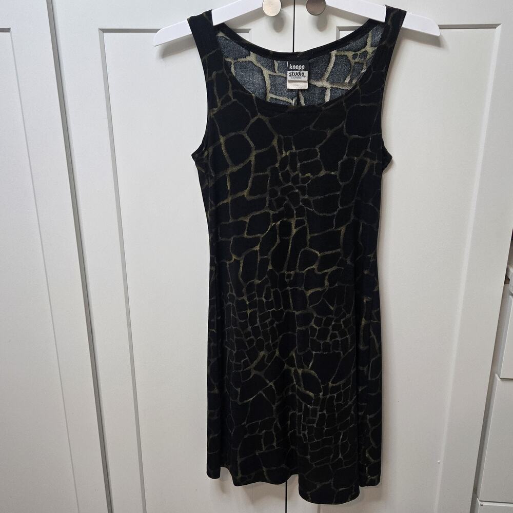 Knapp Studio California Dress Womens Small Black Green Animal Print Stretch